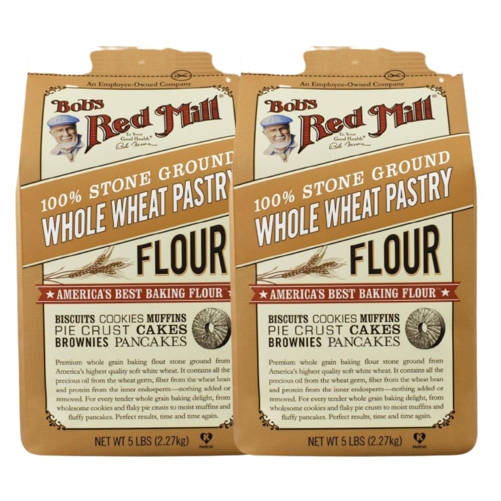 Whole Wheat Pastry Flour, Soft White Wheat, Best Baking Flour, Stone Ground, Contain Precious Oils, Fibers, Proteins,Ubnbleached, Unbromated, Non-Irradiated With No Additives, Pack of 2, 80 OZ Per Pack