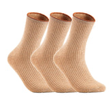 The Most Gorgeous Women's 3 Pairs Wool Crew Socks Soft, Strong and Super Comfortable With Unique Designs HR1612 One Size (Beige)