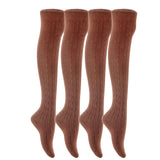 Lian LifeStyle Women's 4 Pairs Adorable Thigh High Cotton Socks LW1024 Size 6-9