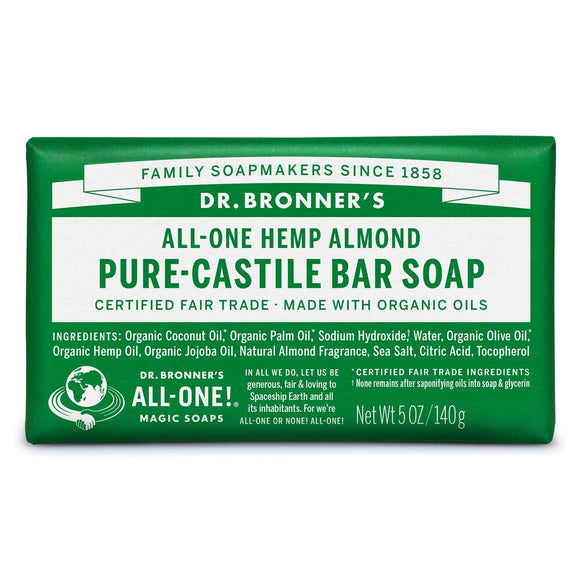 Pure-Castile Bar Soap (Almond, 5 ounce) - Made with Organic Oils, For Face, Body and Hair, Gentle and Moisturizing, Biodegradable, Vegan, Cruelty-free, Non-GMO - Pack of 3