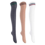 Lian LifeStyle Women's 3 Pairs Over Knee Thigh High Cotton Socks Size 6-9 L1023