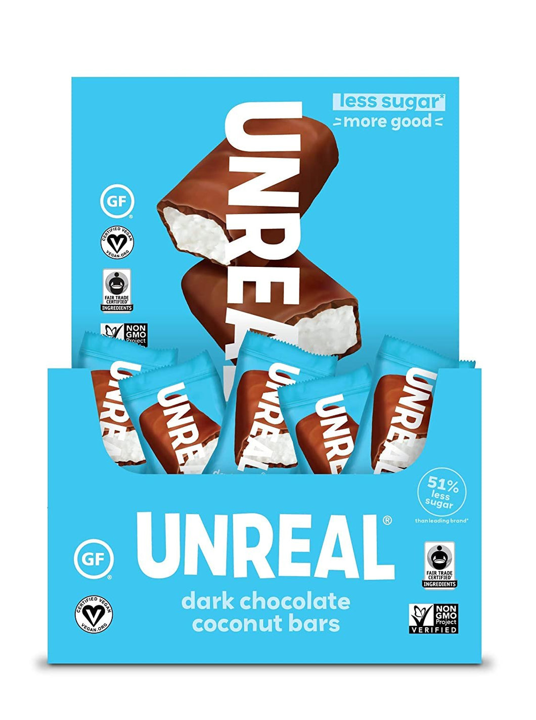 Dark Chocolate Coconut Bars | 3g Sugar | Certified Vegan, Gluten Free, Fair Trade, Non-GMO | No Sugar Alcohols or Soy | 40ct Pack of 2
