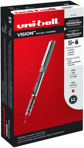 uni-ball Vision Rollerball Pens, Fine Point (0.7mm), Red, 12 Count