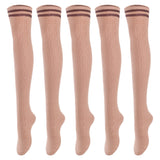 Lovely Annie Women's 5 Pairs Incredible Durable Super Soft Unique Over Knee High Thigh High Cotton Socks Size 6-9 A1023(Khaki)