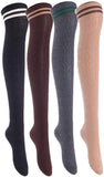 Lian LifeStyle Women's 4 Pairs Thigh High Cotton Socks LW1023 Size 6-9
