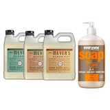 Liquid Hand Soap Refill, 1 Pack Basil, 1 Pack Geranium, 1 Pack Oat Blossom, 33 OZ each include 1, 32 OZ Bottle of Bath & Shower Gel Soap, Citrus/Mint