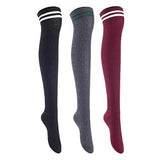 Lian LifeStyle Women's 3 Pairs Over Knee Thigh High Cotton Socks Size 6-9 L1023