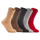 Lian LifeStyle Gorgeous Big Girls Women's 5 Pair Wool Crew Socks Size 6-9 FS03, Color (Beige,Brown,DarkGrey,LightGrey,Red)
