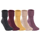 Lovely Annie 5 Pairs Gorgeous Super Comfortable Big Girls Women's Wool Crew Socks L1885 Size 5-11 (Dark Grey, Wine, Turmeric, Brown, Violet)