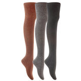 Lian LifeStyle Women's 3 Pairs Adorable Thigh High Cotton Socks J1025 Size 6-9
