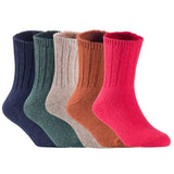Children's Durable, Stretchable, Thick & Warm Wool Crew Socks. Perfect as Winter Snow Sock and All Seasons FS01, 5 Pair, Size 4Y-6Y, Navy, DarkGrey, Biege, Coffee, Red