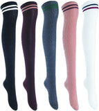 Lian LifeStyle Big Girl's Women's 5 Pairs Thigh High Cotton Socks Size 6-9 L1022