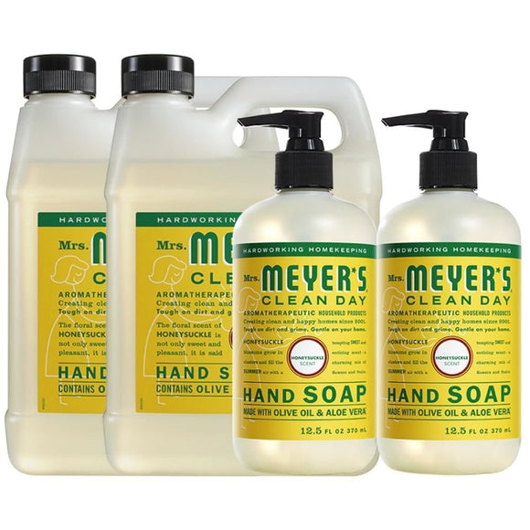 Liquid Hand Soap and Liquid Hand Soap Refil Combo, 2 Pack Liquid Hand Soap 12.5 Fl OZ, 2 Pack hand Soap Refill 33 Fl OZ, Honey Suckle Scent