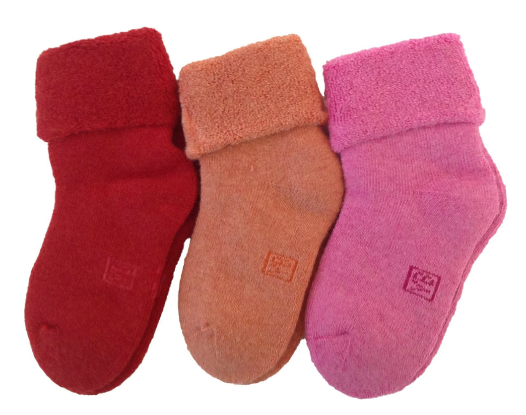 Lian Style 6 Pairs Pack Children Thick Wool Blend Crew Socks Plain 6M-12M (Rose,Orange,Red)