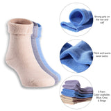 3 Pairs Children's Wool Socks for Boys & Girls. Thick & Warm Socks for Kids Perfect as Winter Snow Sock and All Seasons 0M-6M (Blue, Gray, Beige)