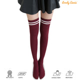 Lovely Annie Women's 3 Pairs Incredible Durable Super Soft Unique Over Knee High Thigh High Cotton Socks Size 6-9 A1023(Wine)