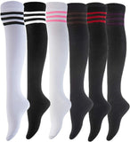 Lovely Annie Women's 6 Pairs Over-the-Knee Thigh High Knee High Cotton Socks Size 6-9