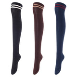 Lovely Annie Women's 3 Pairs Incredible Durable Super Soft Unique Over Knee High Thigh High Cotton Socks Size 6-9 A1023(Black,Coffee,Navy)