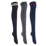 Lian LifeStyle Women's 3 Pairs Over Knee Thigh High Cotton Socks Size 6-9 L1023