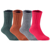Children's Durable, Stretchable, Thick & Warm Wool Crew Socks. Perfect as Winter Snow Sock and All Seasons FS01, 4 Pair, Size 4Y-6Y, DarkGrey, Coffee, Grey, Red
