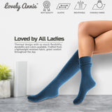 Lovely Annie Big Girl's & Women's 4 Pairs Knee High Wool Socks | Comfy, Cozy and Fancy Leg Warmer Stockings AFS05 Size L/XL(Blue)