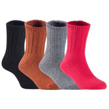 Children's Durable, Stretchable, Thick & Warm Wool Crew Socks. Perfect as Winter Snow Sock and All Seasons FS01, 4 Pair, Size 4Y-6Y, Black, Coffee, Grey, Red