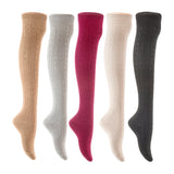 Lian LifeStyle Women's 5 Pair Adorable Comfortable Soft Thigh High Over Knee High Cotton Socks Size 6-9 L1024 (Beige,Light Grey,Wine,Cream,Black)