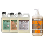 Liquid Hand Soap Refill, 1 Pack Basil, 1 Pack Geranium, 1 Pack Lavender, 33 OZ each include 1, 32 OZ Bottle of Bath & Shower Gel Soap, Citrus/Mint