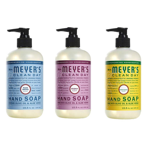 Mrs. Meyers Clean Day Liquid Hand Soap, 1 Pack Rainwater, 1 Pack Peony, 1 Pack Honey Suckle 12.50 OZ each
