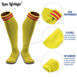 Lian LifeStyle Exceptional Adult's 2 Pairs Knee High Sports Socks for Soccer, Softball, Baseball, Many Other Sports XL002 Size S Yellow