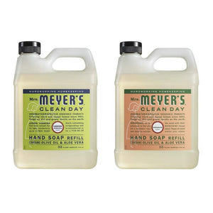 Mrs. Meyers Clean Day Liquid Hand Soap Refill, 1 Pack Lemon Verbena, 1 Pack Geranium, 33 OZ each
