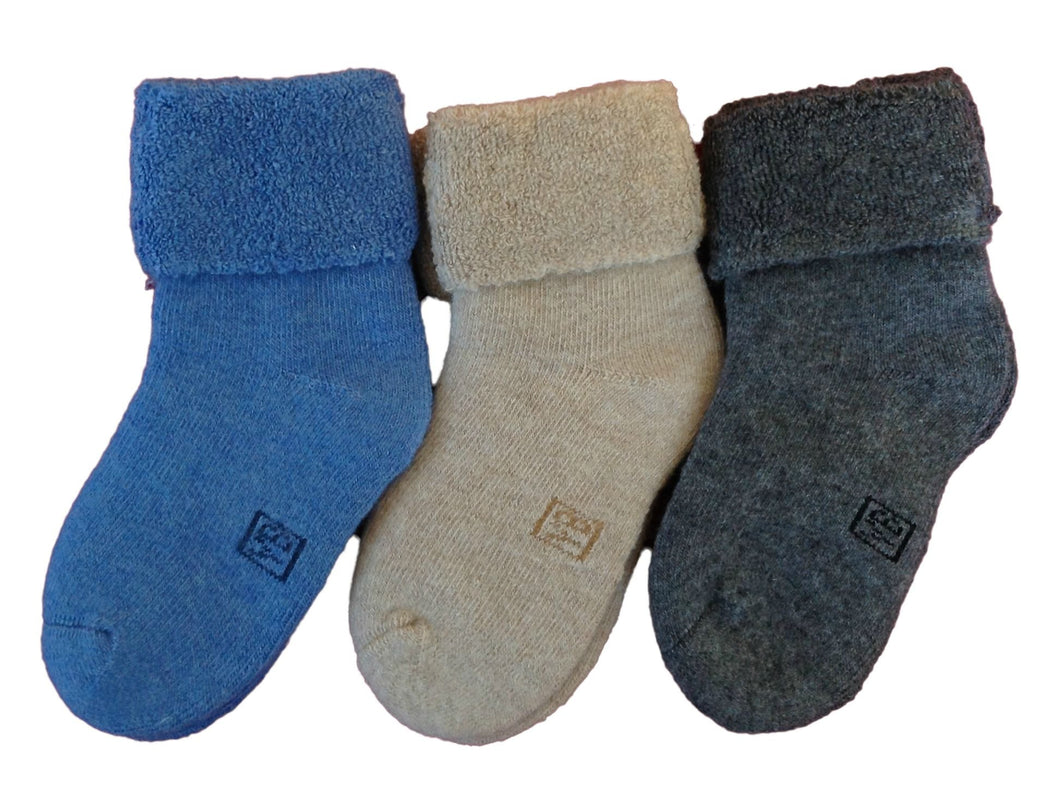 Lian Style 6 Pairs Pack Children Thick Wool Blend Crew Socks Plain 0M-6M (Blue,Gray,Beige)