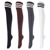 Incredible Women's 4 Pairs Thigh High Cotton Socks Unique, Durable, Super Soft For Everyday Relaxed Feet LA1022 One Size (Black,Coffee,DarkGrey,White)