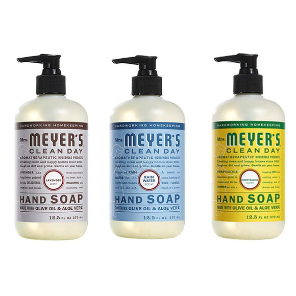 Mrs. Meyers Clean Day Liquid Hand Soap, 1 Pack Lavender, 1 Pack Rainwater, 1 Pack Honey Suckle 12.50 OZ each