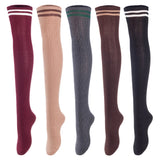 Lovely Annie Women's 5 Pairs Incredible Durable Super Soft Unique Over Knee High Thigh High Cotton Socks Size 6-9 A1023(Black,Coffee,DG,Khaki,Wine)