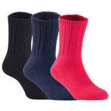 Children's Durable, Stretchable, Thick & Warm Wool Crew Socks. Perfect as Winter Snow Sock and All Seasons FS01, 3 Pair, Size 4Y-6Y, Black, Navy, Red