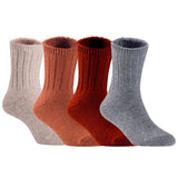 Children's Durable, Stretchable, Thick & Warm Wool Crew Socks. Perfect as Winter Snow Sock and All Seasons FS01, 4 Pair, Size 4Y-6Y, Biege, Coffee, Wine, Grey