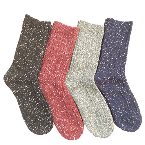 Women's&Big Girl's 4 Pairs Pack Fashion Soft Cotton Crew Socks Size 5-9 HR1614-4P4C-07(Black, Wine, Grey, Navy)