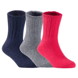Children's Durable, Stretchable, Thick & Warm Wool Crew Socks. Perfect as Winter Snow Sock and All Seasons FS01, 3 Pair, Size 4Y-6Y, Navy, Grey, Red