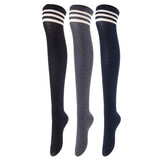 Lovely Annie Women's 3 Pairs Incredible Durable Super Soft Unique Over Knee High Thigh High Cotton Socks Size 6-9 A1022(Black, Dark Grey, Navy)