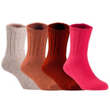 Children's Durable, Stretchable, Thick & Warm Wool Crew Socks. Perfect as Winter Snow Sock and All Seasons FS01, 4 Pair, Size 4Y-6Y, Biege, Coffee, Wine, Red