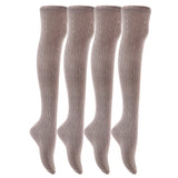 Lian LifeStyle Women's 4 Pairs Adorable Thigh High Cotton Socks LW1024 Size 6-9