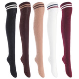 5 Pairs Awesome Durable Women Thigh High Cotton Boot Socks. Perfect As Winter & Spring Socks Size 6-9 (Black,Coffee,Khaki,White,Wine) T1023-5c5