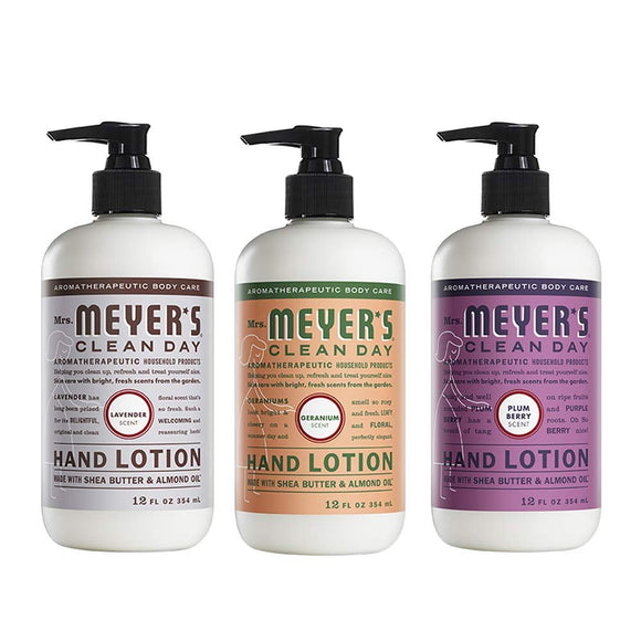 Mrs. Meyers Clean Day Hand Lotion, 1 Pack Lavender, 1 Pack Geranium, 1 Pack Plumbery, 12 OZ each