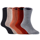 Children's Durable, Stretchable, Thick & Warm Wool Crew Socks. Perfect as Winter Snow Sock and All Seasons FS01, 5 Pair, Size 4Y-6Y, Black, Biege, Coffee, Wine, Grey