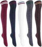 Lian LifeStyle Women's 5 Pairs Adorable Comfortable Soft Thigh High Over Knee High Cotton Socks Size 6-9 L1023(Assorted)