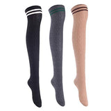 Lian LifeStyle Women's 3 Pairs Over Knee Thigh High Cotton Socks Size 6-9 L1023