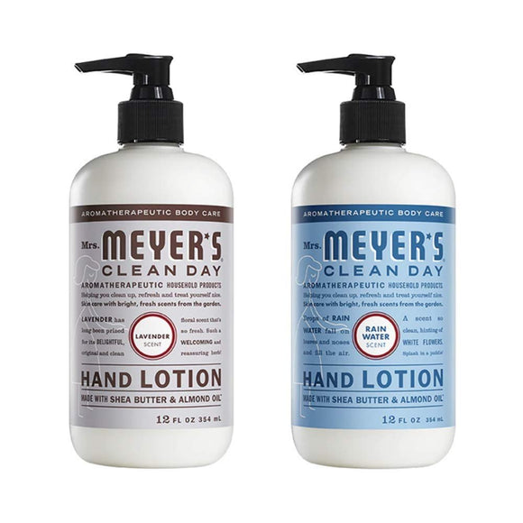 Mrs. Meyers Clean Day Hand Lotion, 1 Pack Lavender, 1 Pack Rainwater, 12 OZ each