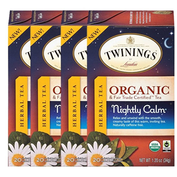 London Organic and Fair Trade Certified Camomile with Mint & Lemon Herbal, Blend with Flavorful Lemon and Mint, Fresh Flavour, Finest Quality, Pack of 4, 20 Count Per Pack, 1.20 OZ Per Pack