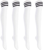 Lian LifeStyle Big Girls' Women's 4 Pairs Thigh High Cotton Socks L1022 Size 6-9
